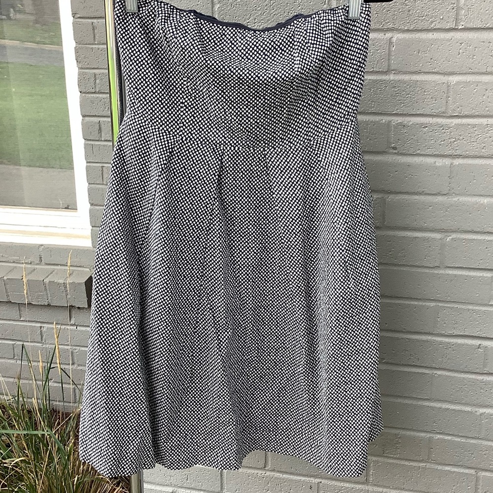 J. Crew navy and white strapless seersucker dress, size 6